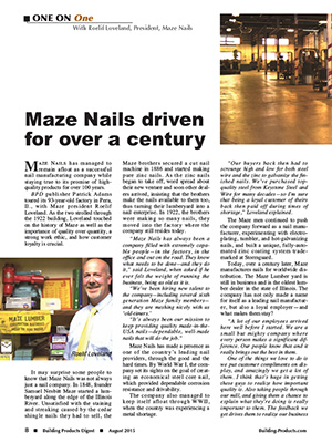 Building Products Digest, 2015 - Maze Nails are the #1 Nails Recommended for Post Frame Building!