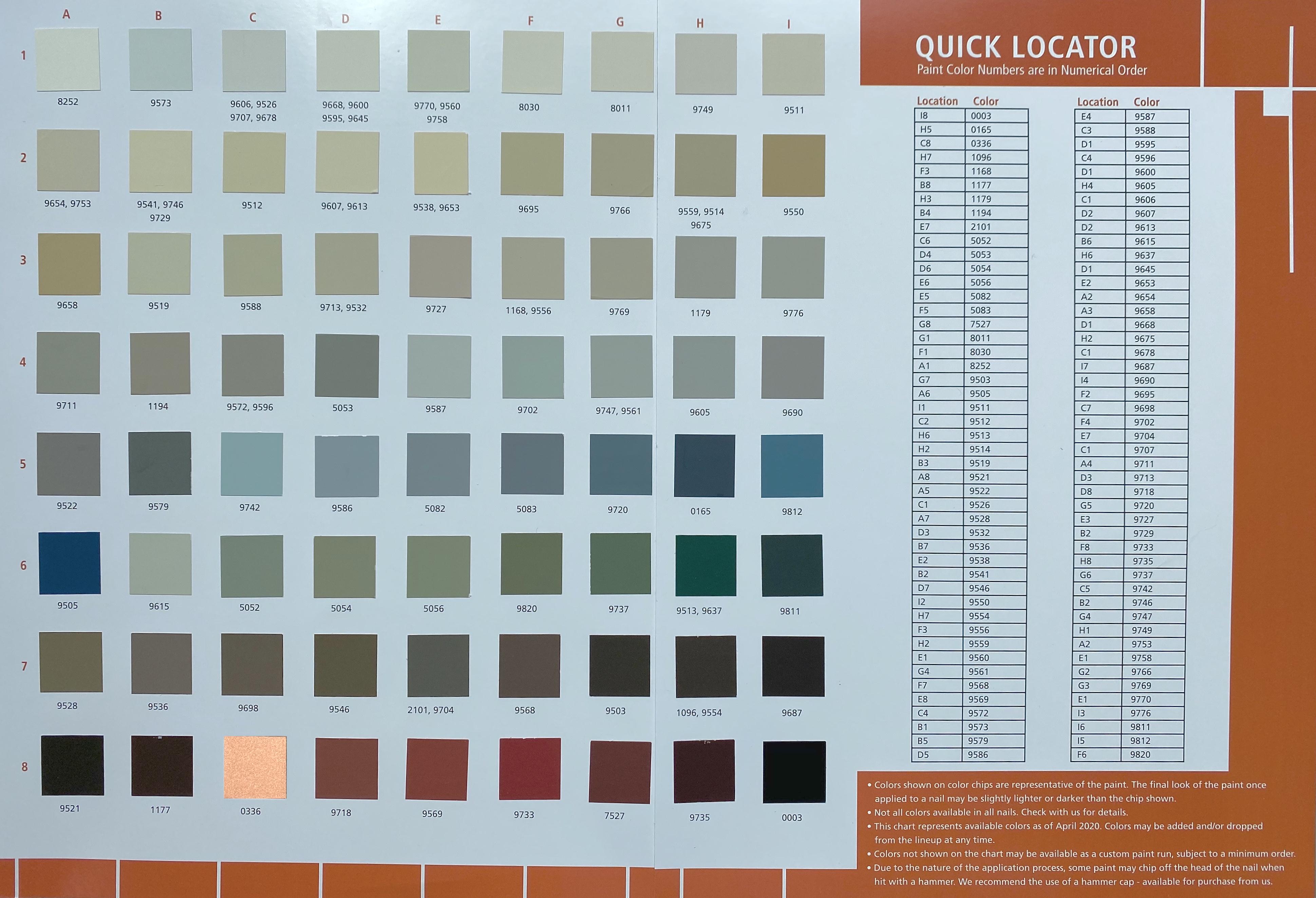 Color Charts For Painted Nail And Trim Colors Maze Nails