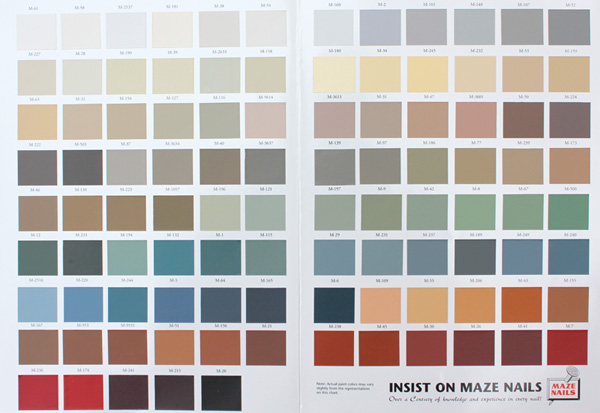 Color Charts for Painted Nail and Trim Colors | Maze Nails